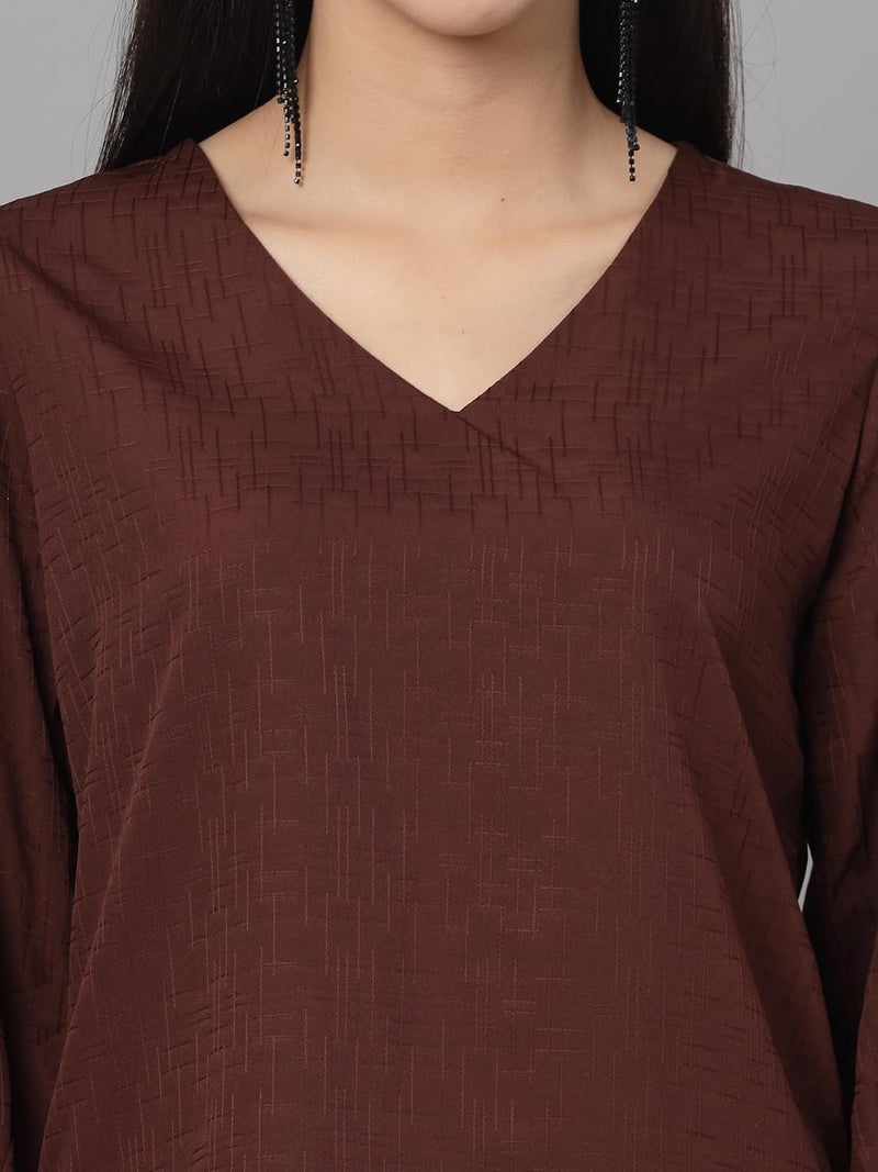 Style Quotient Women Brown Self Design Polyester Regular Smart Casual Top - Image 2