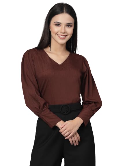 Style Quotient Women Brown Self Design Polyester Regular Smart Casual Top - Image 1