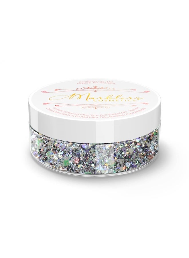 MARBLERS Mixed Shaped Face & Body Glitter [Gray] 0.18oz (5g) | Chunky | Chopped | Flake | Non-Toxic | Vegan | Cruelty-Free | Festival, Rave & Party Makeup | Eye, Hair, Nail Polish, Eyeshadow - Image 1