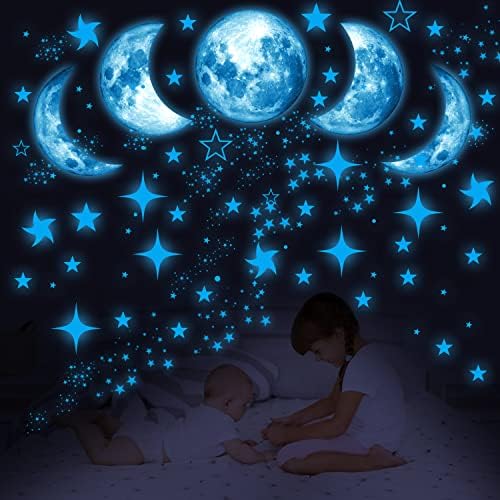 Robmoda Glow in The Dark Stars for Ceiling Starry Sky Stars and Moon Wall Decals Space Solar System Galaxy Planets Wall Decors Perfect Gifts for Kids Nursery Bedroom Living Room Birthday Party Christmas - Image 1