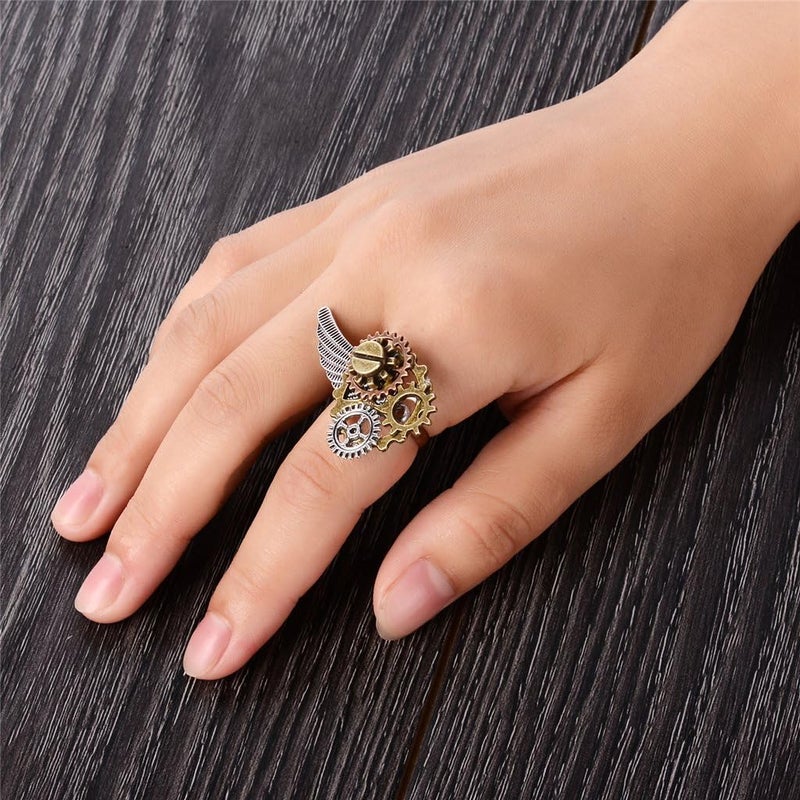 كلاراكو خاتمان بتصميم تروس ساعة ستيمبانك قابلان للتعديل، قطعتان، للرجال والنساء - Image 5