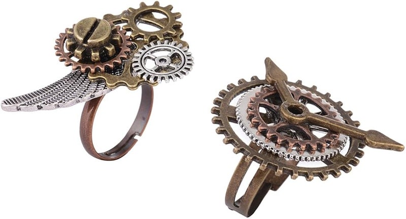 كلاراكو خاتمان بتصميم تروس ساعة ستيمبانك قابلان للتعديل، قطعتان، للرجال والنساء - Image 1