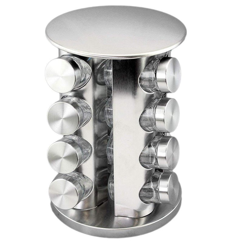 Verana Verana Revolving Spice Rack Seasoning Organizer Stainless Steel Spice Rack Stand with Glass Seasoning Jars 16pcs  - Image 1