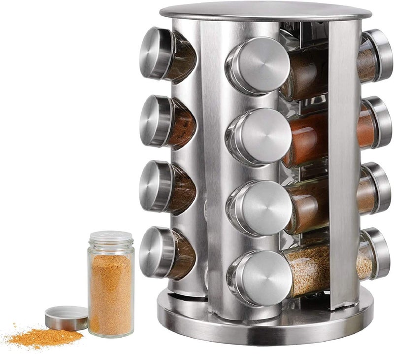 Verana Verana Revolving Spice Rack Seasoning Organizer Stainless Steel Spice Rack Stand with Glass Seasoning Jars 16pcs  - Image 4