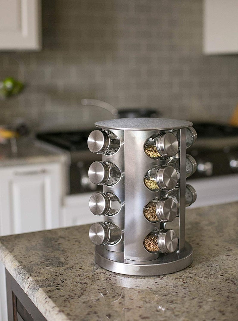 Verana Verana Revolving Spice Rack Seasoning Organizer Stainless Steel Spice Rack Stand with Glass Seasoning Jars 16pcs  - Image 5