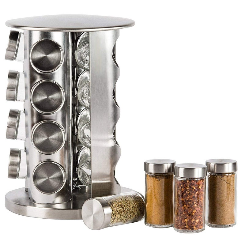 Verana Verana Revolving Spice Rack Seasoning Organizer Stainless Steel Spice Rack Stand with Glass Seasoning Jars 16pcs  - Image 2