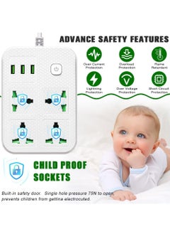 Necomi Universal Power Cord Expansion Lead Socket with 4 Power Socket and 2 USB and Type-C Slots 5 Meter-White  - Image 4