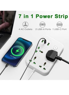 Necomi Universal Power Cord Expansion Lead Socket with 4 Power Socket and 2 USB and Type-C Slots 5 Meter-White  - Image 2