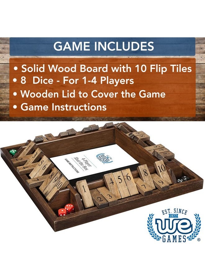 WE Games Shut The Box Board Game - Classic 4 Player Wooden Table Top Dice Game For Family Game Night, Walnut Stained Wood, 14 In., 10 Numbers, Classroom Play Or Bar Fun For Adults - Image 2