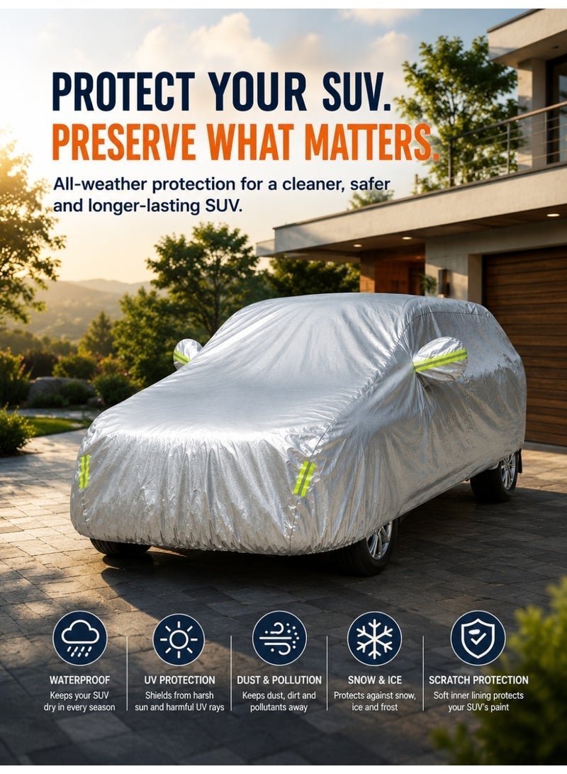 Eworld Waterproof UV Resistant Full Car Cover for Nissan Pathfinder - All Weather Dustproof Sun Protection Outdoor Cover, Silver - Image 5