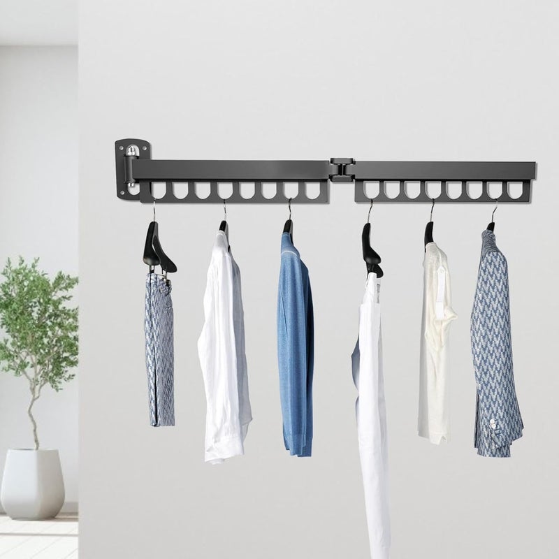 HomeFast Aluminium Wall Mount Clothes Drying Rack Folding Clothes Hanger Cloth Drying Stand with Hanger Retractable Collapsible Clothing Drying Laundry Racks for Balcony - Image 3