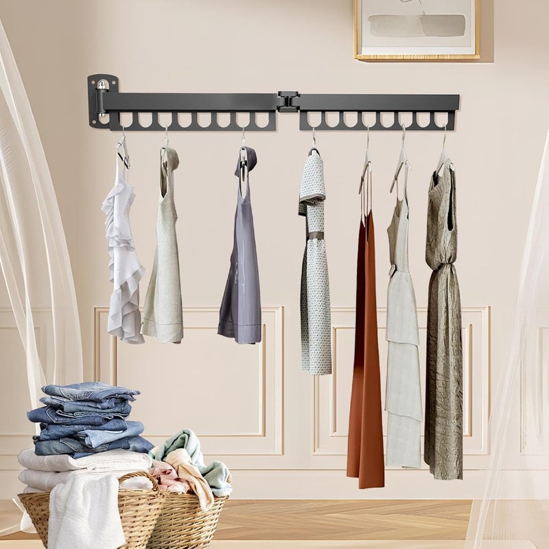 HomeFast Aluminium Wall Mount Clothes Drying Rack Folding Clothes Hanger Cloth Drying Stand with Hanger Retractable Collapsible Clothing Drying Laundry Racks for Balcony - Image 1
