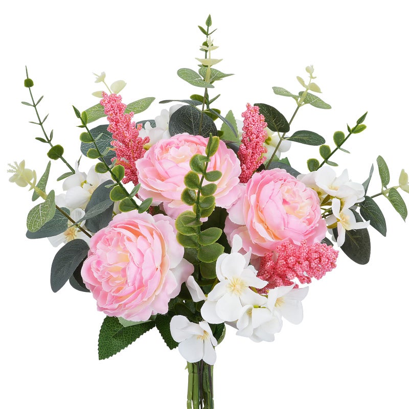 HO2NLE Artificial Silk Flowers Artificial Flowers Bouquets Pink Florals Arrangements Faux Peony Faux Flower Stems for Spring Wedding Bride Home Table Centerpiece Farmhouse Decorations (16PCS) - Image 1