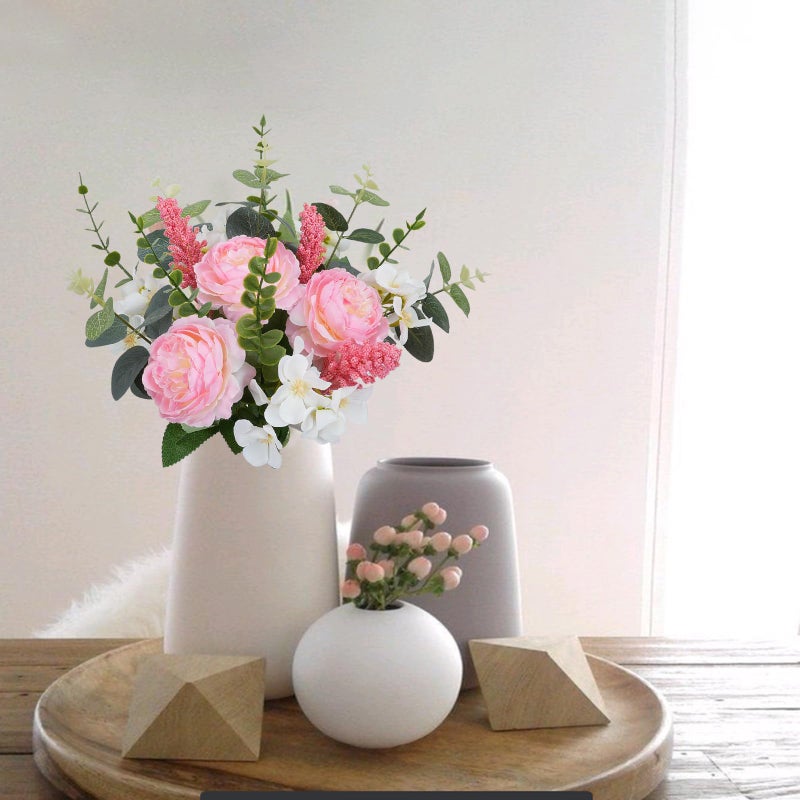 HO2NLE Artificial Silk Flowers Artificial Flowers Bouquets Pink Florals Arrangements Faux Peony Faux Flower Stems for Spring Wedding Bride Home Table Centerpiece Farmhouse Decorations (16PCS) - Image 3