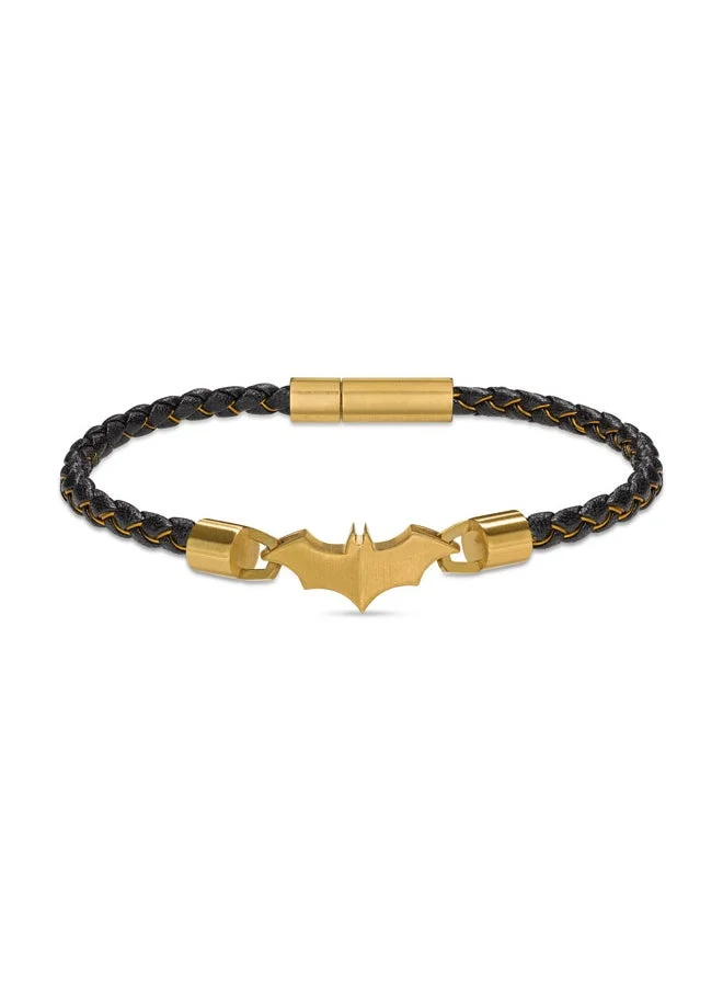 POLICE Batarang Limited Edition Black and Gold Leather Bracelet For Men