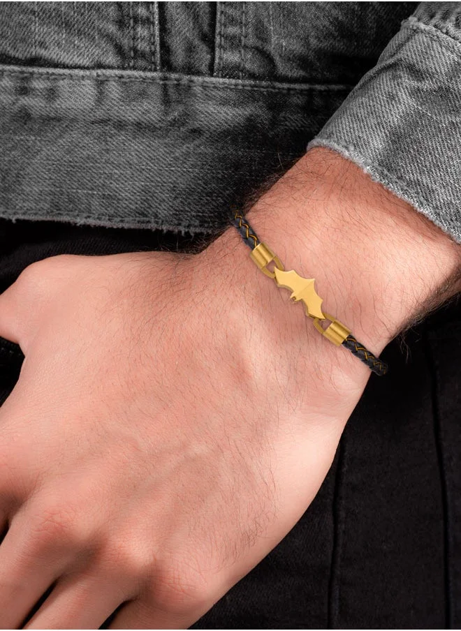 POLICE Batarang Limited Edition Black and Gold Leather Bracelet For Men