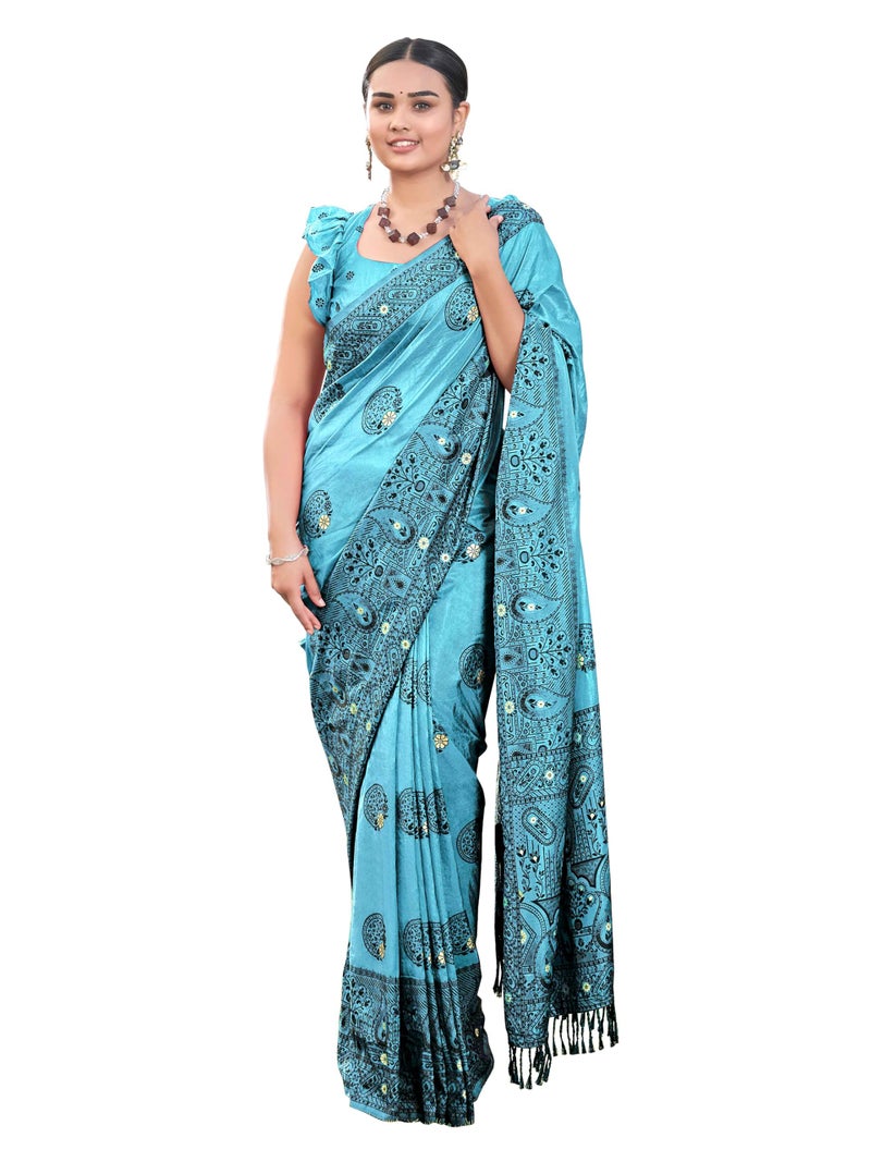 MANOHARI Women's Most Trendy Banarasi Woven Light Blue Saree With Heavy Jacquard Work Saree With Blouse Piece - Image 1