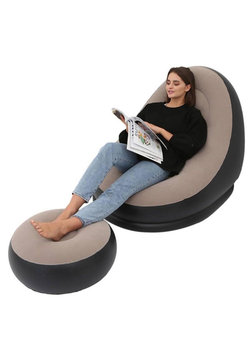 أريكة قابلة للنفخ مع مضخة هواء، كرسي استرخاء بمسند قدم للكنبة الهوائية، قطعة أثاث ضرورية للاسترخاء والقراءة ومشاهدة الأفلام للسفر في الهواء الطلق والتخييم  مقاس 1.16 م × 98 سم × 83 سم - Image 1