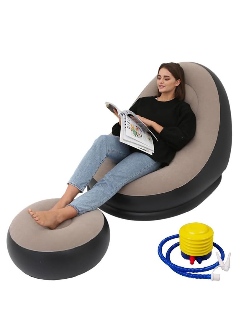 أريكة قابلة للنفخ مع مضخة هواء، كرسي استرخاء بمسند قدم للكنبة الهوائية، قطعة أثاث ضرورية للاسترخاء والقراءة ومشاهدة الأفلام للسفر في الهواء الطلق والتخييم  مقاس 1.16 م × 98 سم × 83 سم - Image 2