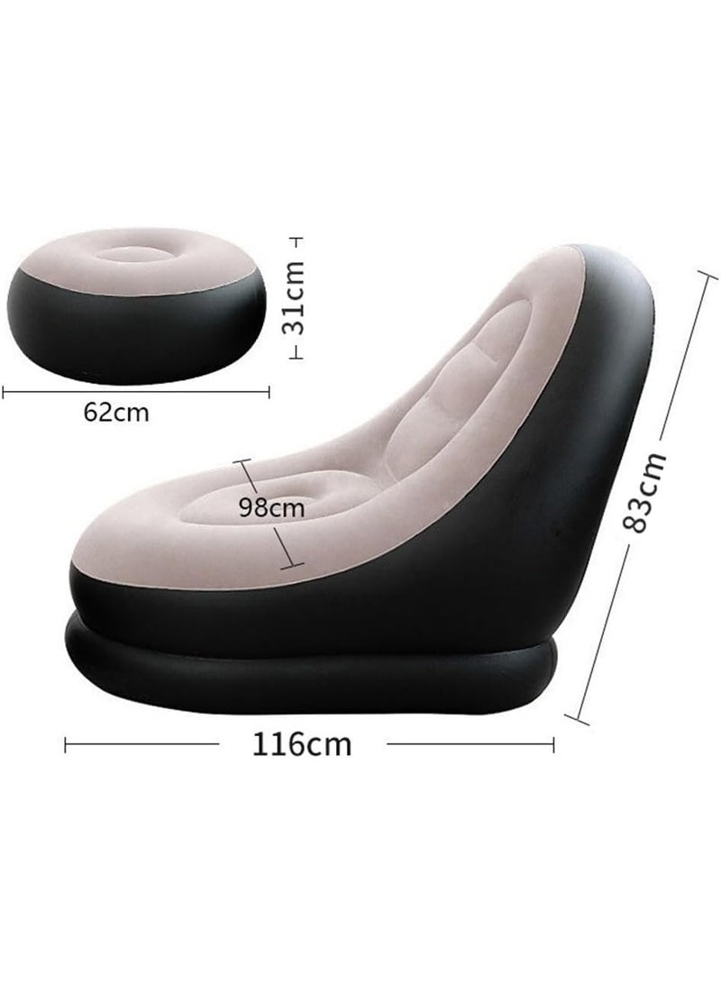 أريكة قابلة للنفخ مع مضخة هواء، كرسي استرخاء بمسند قدم للكنبة الهوائية، قطعة أثاث ضرورية للاسترخاء والقراءة ومشاهدة الأفلام للسفر في الهواء الطلق والتخييم  مقاس 1.16 م × 98 سم × 83 سم - Image 3