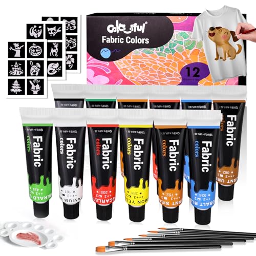 Colorful Fabric Paint Set for Clothes 12 Colors - Permanent Textile Paint Kit for Shoes, Canvas - Non-Toxic Slick Painting Set for Adults, Beginner & Artists - Image 1
