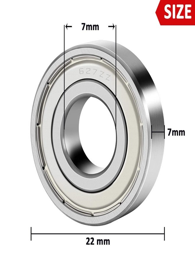 SH Skates Sh 627ZZ Ball Bearing Double Shielded and Lubricated for Fidget Spinner, Skating Wheel Bearings, Skateboard Bearing, Mini Motor, Etc. (7mm X 22mm X 7mm) - Pacl of (16) - Image 2