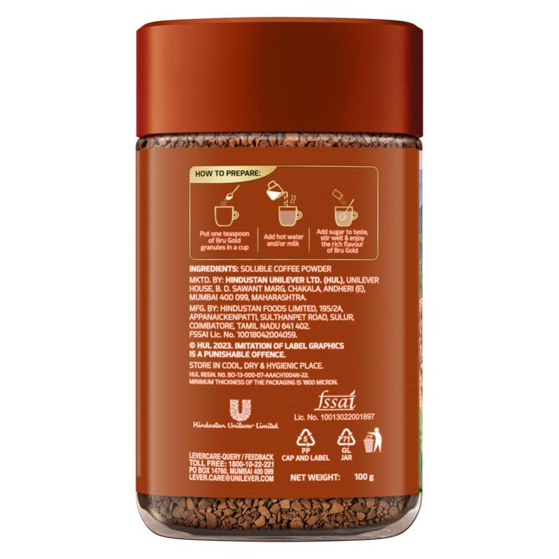 Bru Gold | Premium Freeze Dried Coffee Granules | Experience Intense Coffee Taste | Aromatic Instant Coffee Bottle | 100 gm - Image 2