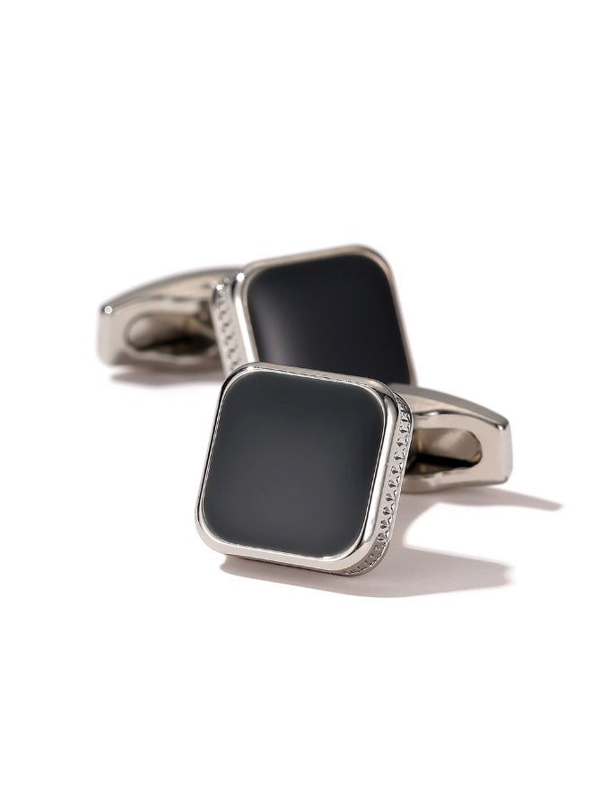 مانجيشان أزرار أكمام رجالية مربعة أنيقة مطلية بالمينا باللونين الأسود والفضي إكسسوارات قميص زوج واحد سبائك مع تغليف مستقل - Image 1