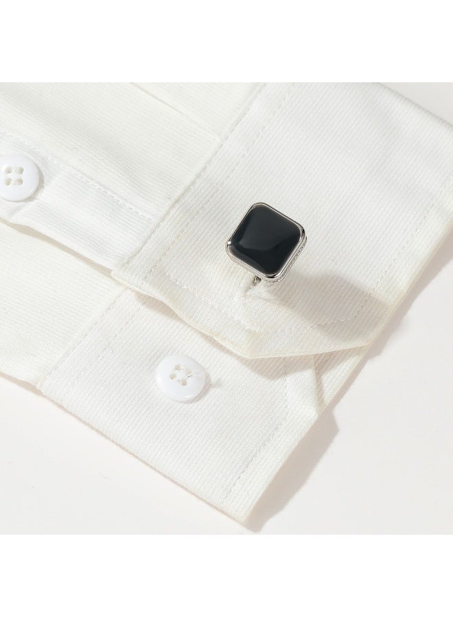 مانجيشان أزرار أكمام رجالية مربعة أنيقة مطلية بالمينا باللونين الأسود والفضي إكسسوارات قميص زوج واحد سبائك مع تغليف مستقل - Image 2