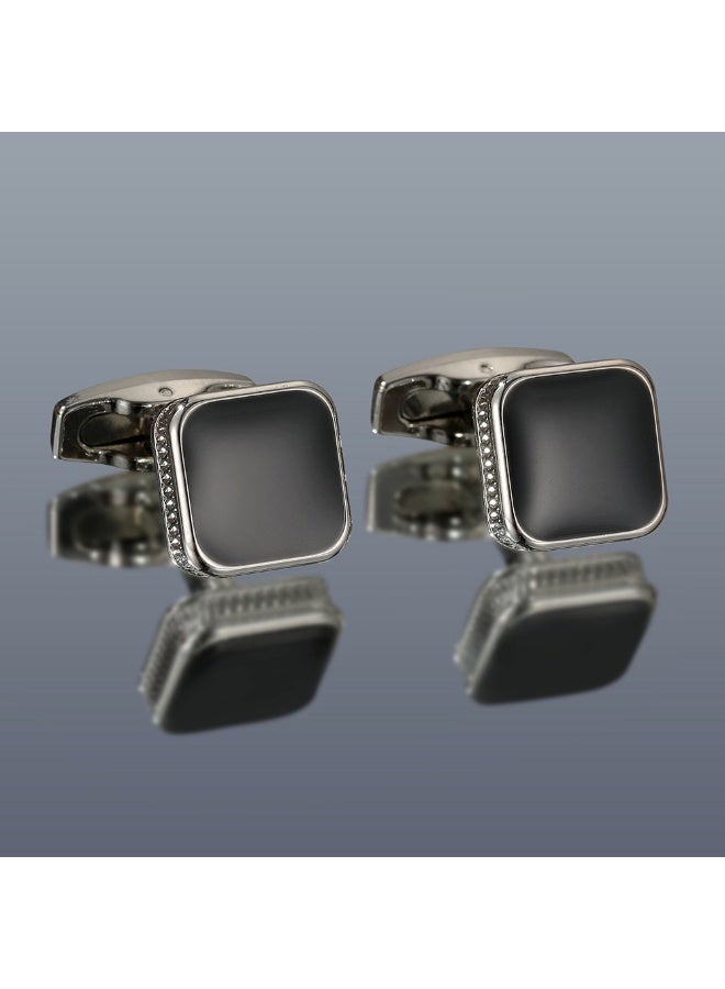 مانجيشان أزرار أكمام رجالية مربعة أنيقة مطلية بالمينا باللونين الأسود والفضي إكسسوارات قميص زوج واحد سبائك مع تغليف مستقل - Image 3