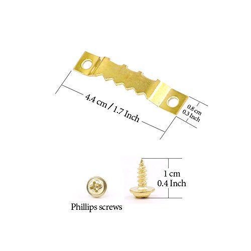 Rustark 120Pcs Golden Stainless Steel Sawtooth Picture Hangers Frame Hanging Hangers Double Hole with Screws for Picture Painting Frame Cross-Stitch - Image 2