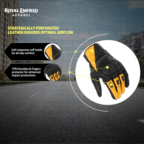 Royal Enfield ARIZONA LEATHER RIDING GLOVES | Premium Build: Genuine leather | Certification: CE Class L1-KP certified | TPR Protectors: Knuckles & Fingers | TAN L - Image 3