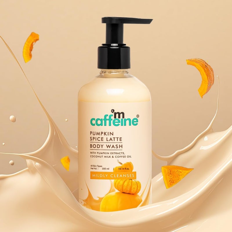 mCaffeine Pumpkin Spice Latte Body Wash with Sweet  Spicy Aroma  Mildly Cleanses for Soft  Smooth Skin  SLS  Soap Free  Fragrance Body Wash for Men  Women All Skin Types  300 ml - Image 2
