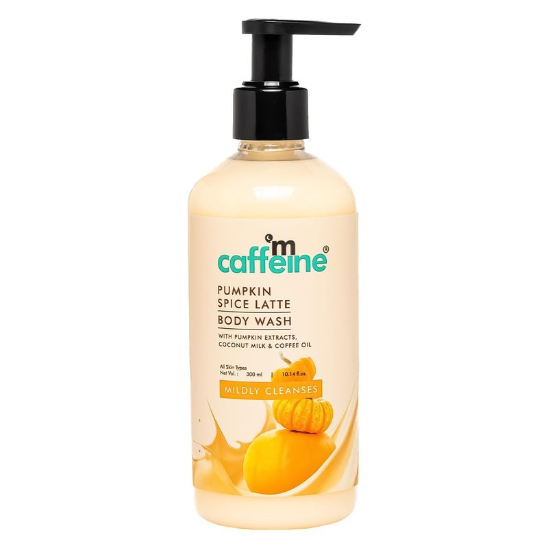 mCaffeine Pumpkin Spice Latte Body Wash with Sweet  Spicy Aroma  Mildly Cleanses for Soft  Smooth Skin  SLS  Soap Free  Fragrance Body Wash for Men  Women All Skin Types  300 ml - Image 1