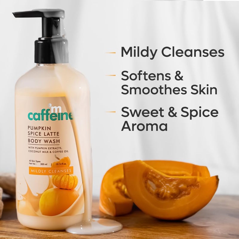 mCaffeine Pumpkin Spice Latte Body Wash with Sweet  Spicy Aroma  Mildly Cleanses for Soft  Smooth Skin  SLS  Soap Free  Fragrance Body Wash for Men  Women All Skin Types  300 ml - Image 4