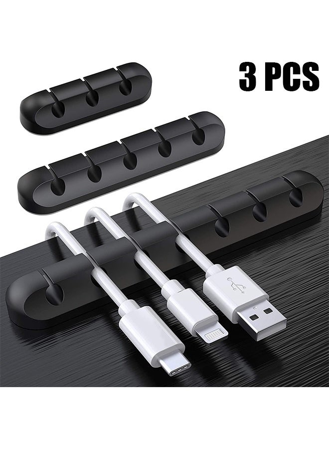 SOULWIT Cable Holder Clips, 3-Pack Cable Management Cord Organizer Clips Silicone Self Adhesive for Desktop USB Charging Cable Nightstand Power Cord Mouse Cable Wire PC Office Home