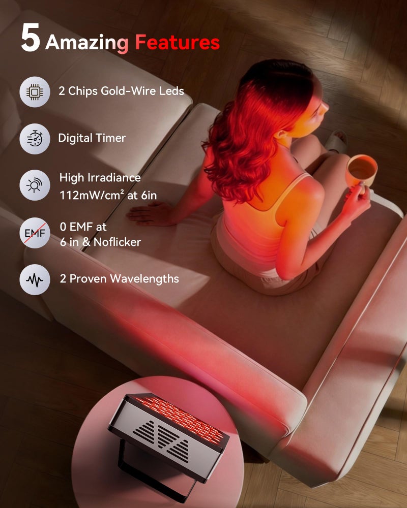 FLIKEZE 2026 Upgraded Red Light Therapy for Body Face, Dual Chip 660nm 850nm Red Light Panel with 3 Modes, Dimmable & Timer, Infrared Light Therapy for Home Office Gym, Basic 60 LEDs - Image 3