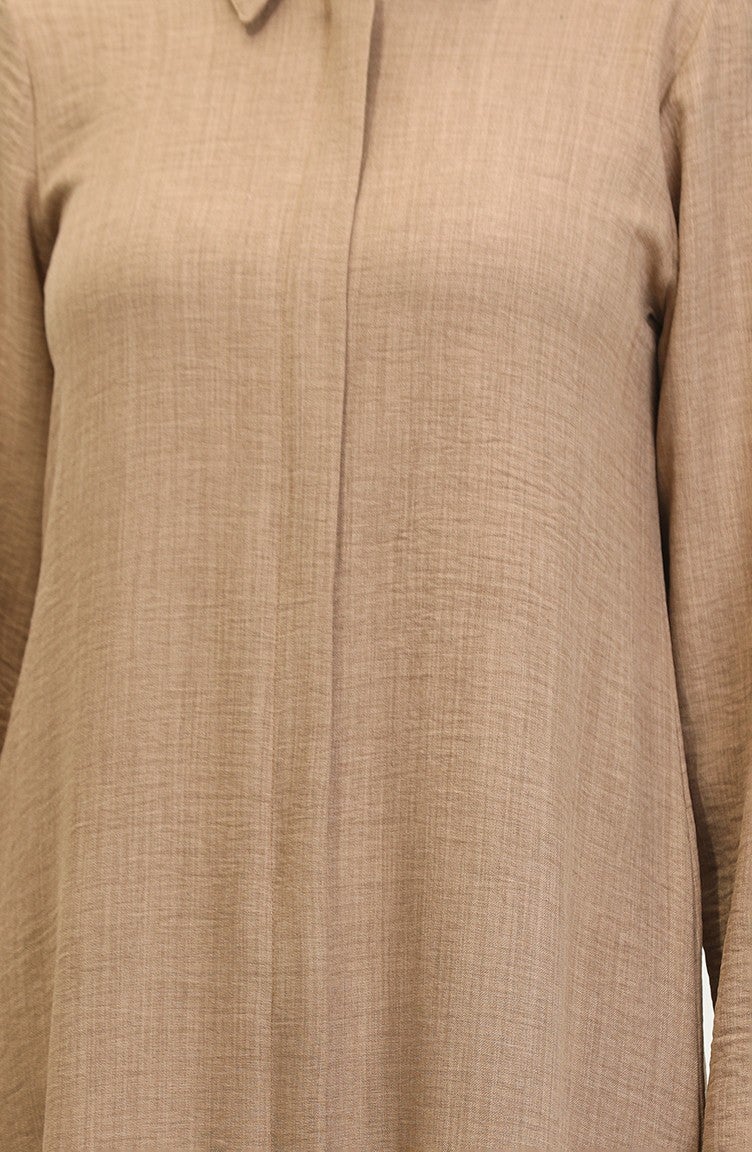 Sefa Merve Shirt Collar Abaya 24019-02 Mink  - Image 4