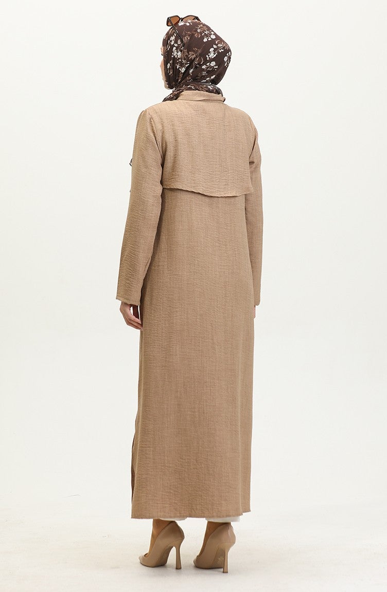 Sefa Merve Shirt Collar Abaya 24019-02 Mink  - Image 5