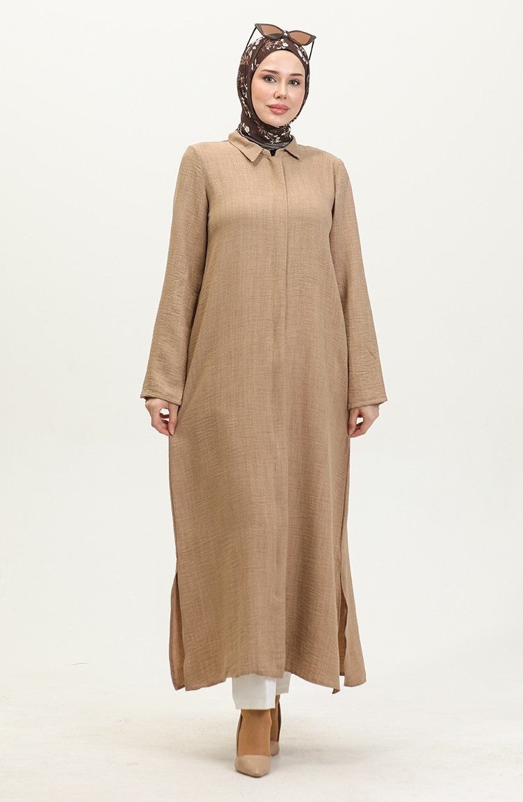 Sefa Merve Shirt Collar Abaya 24019-02 Mink  - Image 2