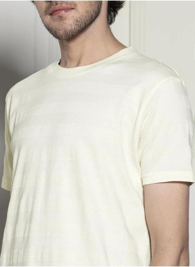 دينيس لينغو Regular Fit Offwhite Cotton-Poly T-Shirt Crew Neck