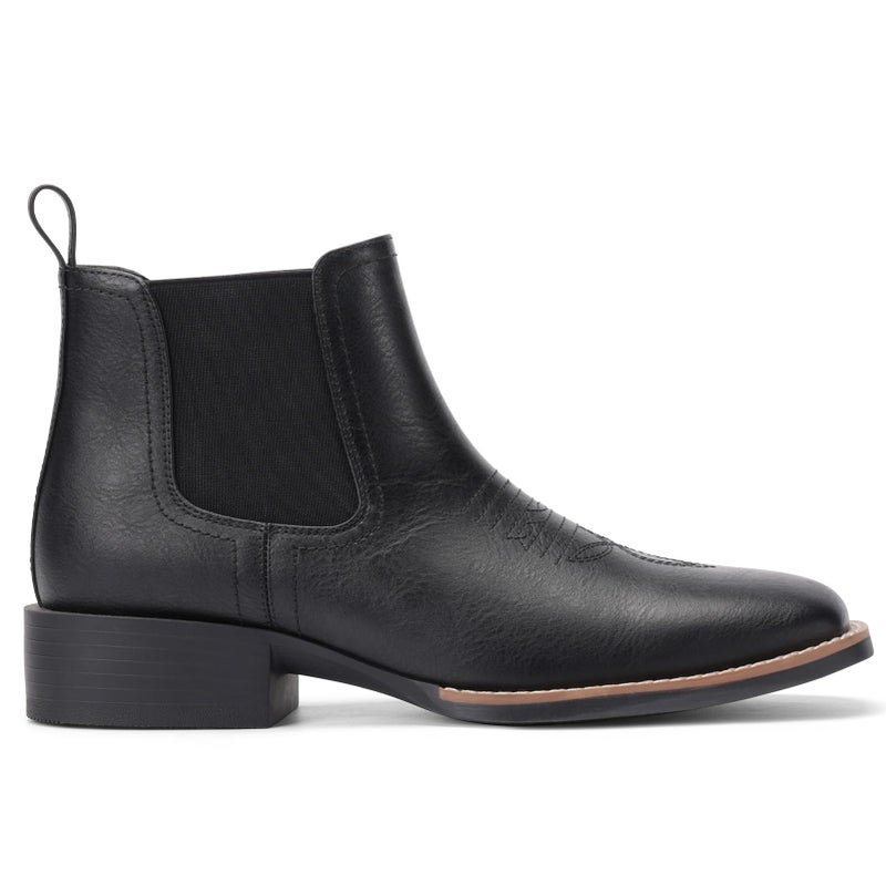 Choiran Western Ankle Cowboy Boots for Men - Mens Square Toe Chelsea Boots for Men Casual Retro Stylish Black - Image 3