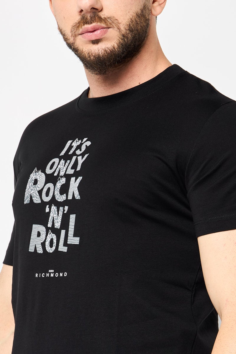 JOHN RICHMOND Men Crew Neck Short Sleeve Graphic T Shirt, Black  - Image 2