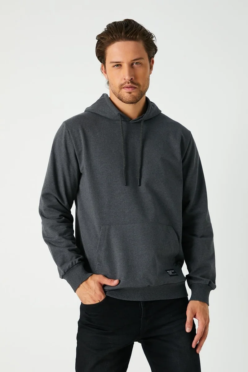 ميتاليك Anthracite Men's Hooded Kangaroo Pocket Sweatshirt