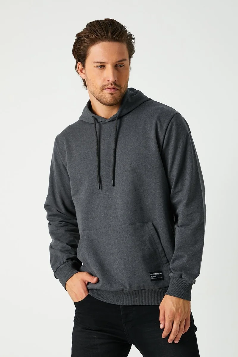 ميتاليك Anthracite Men's Hooded Kangaroo Pocket Sweatshirt
