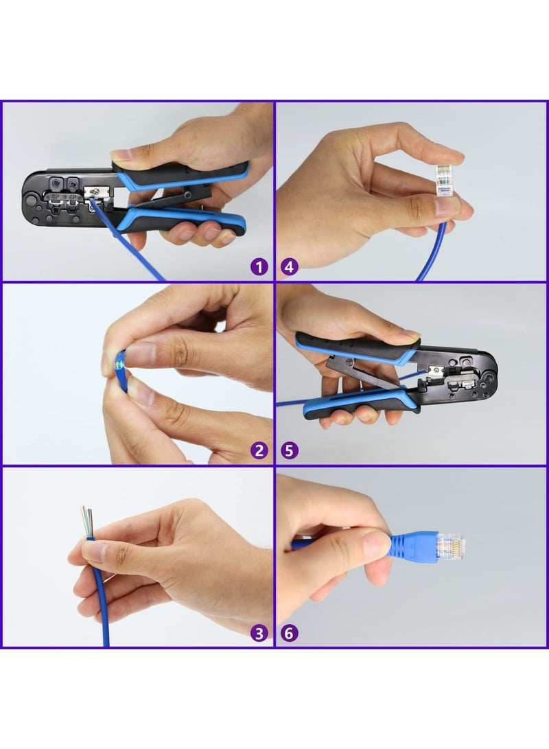 Luckam عدة أدوات ضغط RJ45 الاحترافية لكابلات Ethernet Cat5/Cat6 - تشمل 50 موصل تمرير، 50 غلاف RJ45، ومقص سلك صغير لاختبار كابلات الشبكة - Image 5