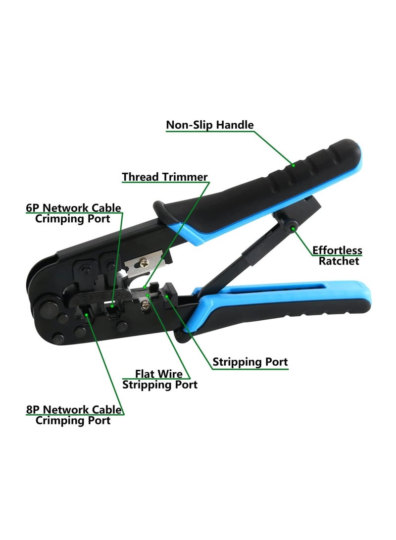 Luckam عدة أدوات ضغط RJ45 الاحترافية لكابلات Ethernet Cat5/Cat6 - تشمل 50 موصل تمرير، 50 غلاف RJ45، ومقص سلك صغير لاختبار كابلات الشبكة - Image 3