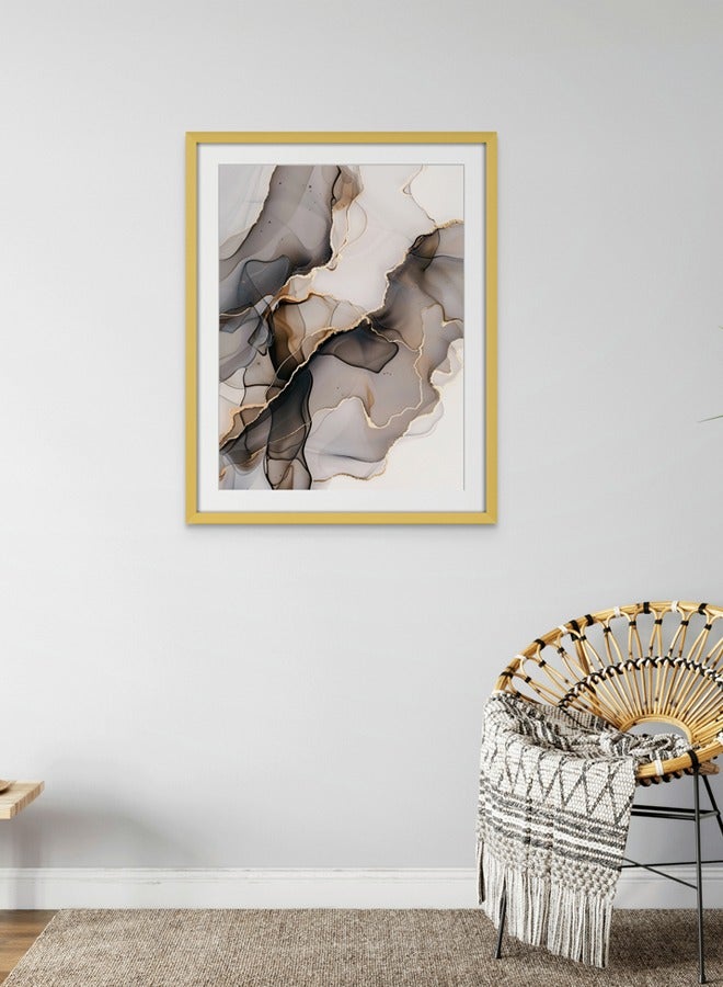 Art Decor Art Decor Modern Abstract Art Black White Water Color Ink with Gold Accents with Matboard Wall Art Framed Fine Art Wall Décor for Living Room Bedroom Dining Room Office Gifting - Image 1