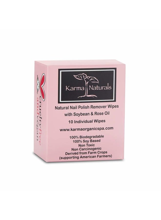 Karma Organic Natural Nail Polish Remover Wipes with Soybean and Rose Oil, 100% Soy Based, Non-Toxic, Vegan, Cruelty-Free – Pack of 10 - Image 1