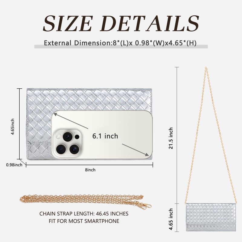 U+U Crossbody Bags for Women, Small Leather Bag with Removable Chain, Card Slots & Phone Pocket - Lightweight Purse Wallet (Silver) - Image 5
